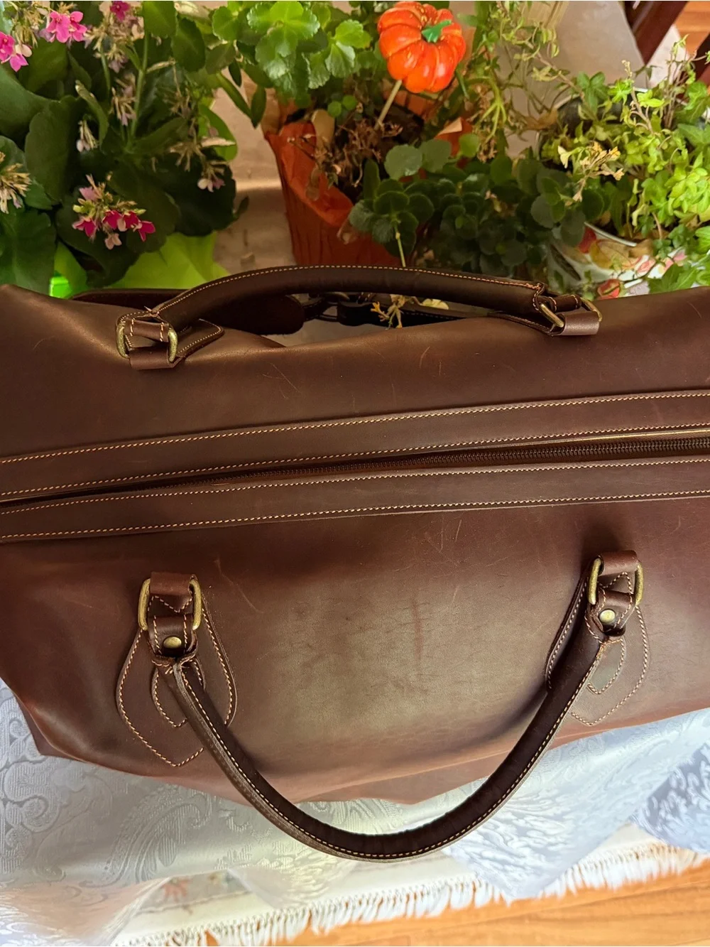 Men's Leather Duffel Bag - Dark Brown Travel Carryall